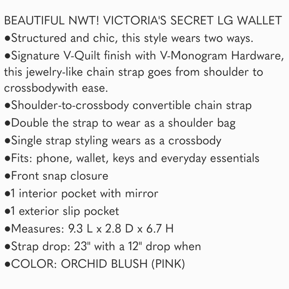 NWT! BEAUTIFUL VICTORIA'S SECRET LARGE WALLET WITH ZIPPER ORCHID BLUSH - Picture 6 of 8